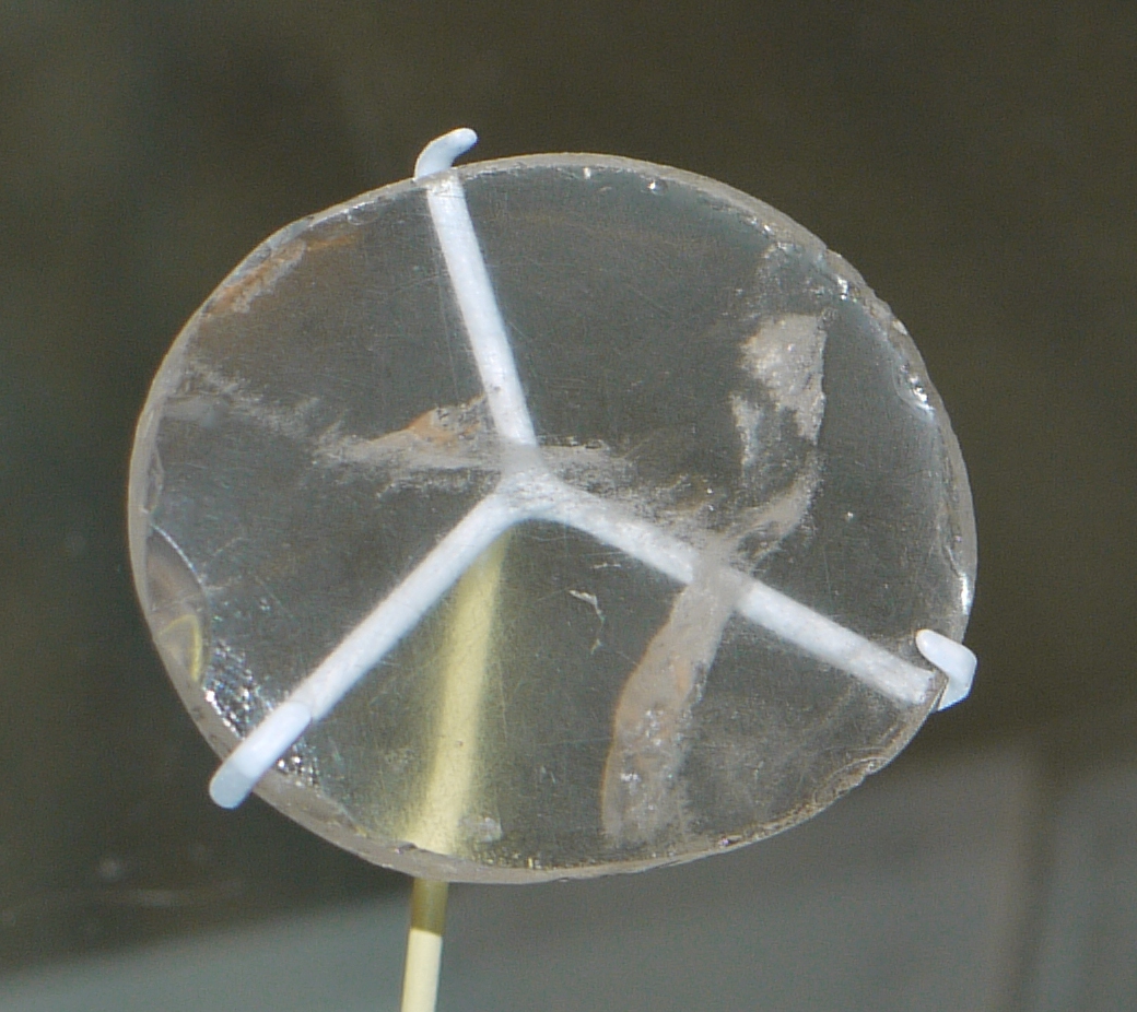 An image of the Nimrud lens on display at the British Museum