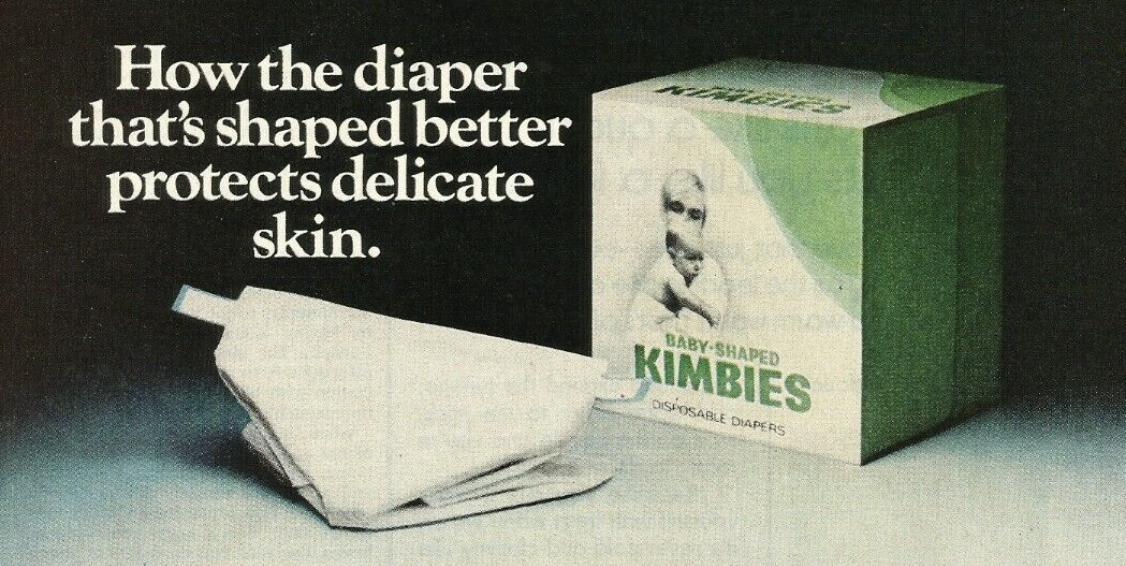 An advertisement from the seventies for Kimbies diapers with nothing much interesting written on it frankly